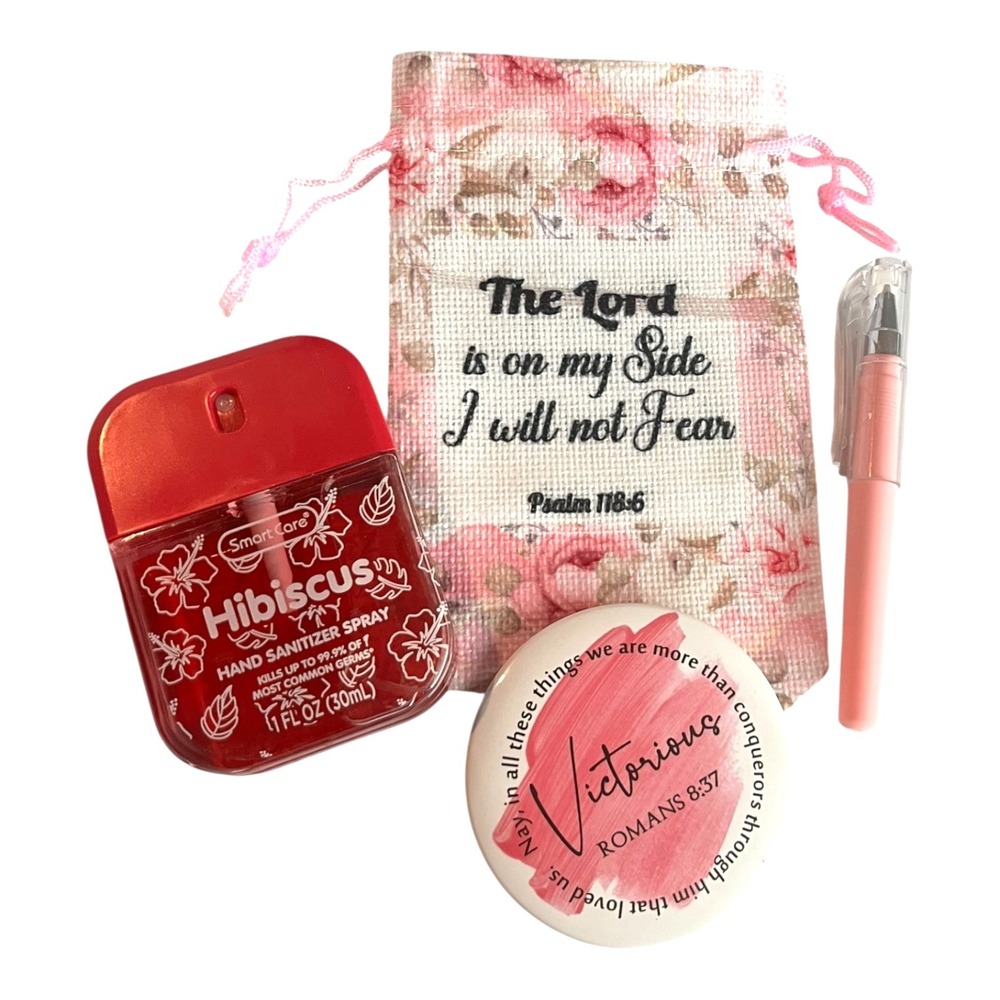 Religious Gift Set Drawstring Pouch Hand Sanitizer Pen Mirror Floral